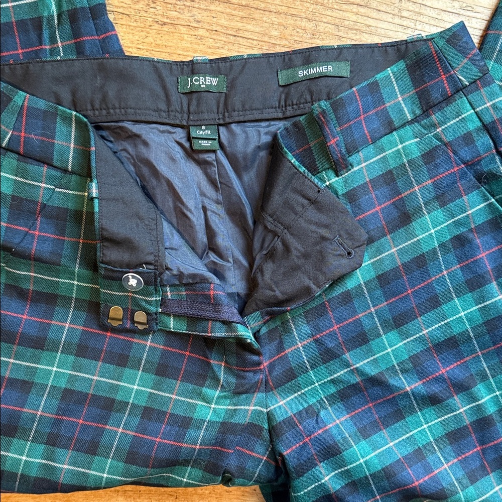 J. Crew Tartan Skimmer Pants in Green and Blue